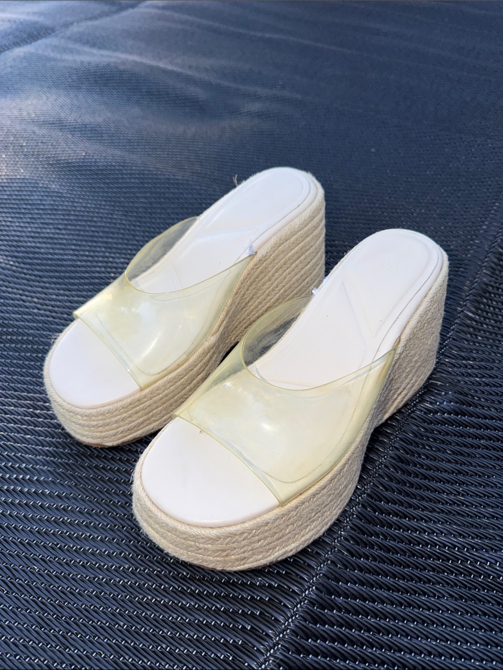 ZARA Vinyl Espadrille Style Wedge Sandals - Picture 4 of 5